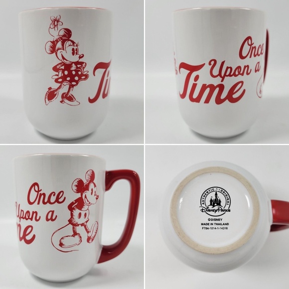 Disney Other - Disney Parks‎ Minnie Mickey Mouse Once Upon A Time Red White Sketch Coffee Mug
